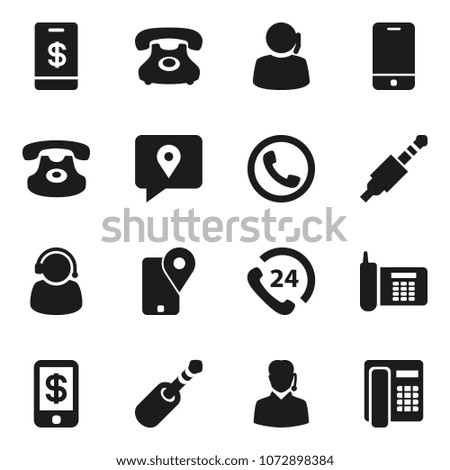 Flat vector icon set - phone vector, 24, support, traking, mobile, classic, jack, tap pay