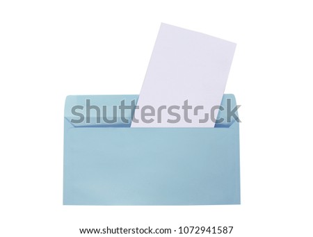 color envelope with blank card. Full Isolated.