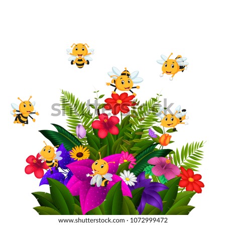 bees flying over some flowers