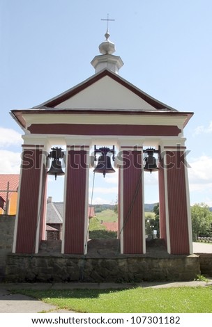 old belfry of orthodox church in Tylicz near Krynica Royalty-Free Stock Photo #107301182