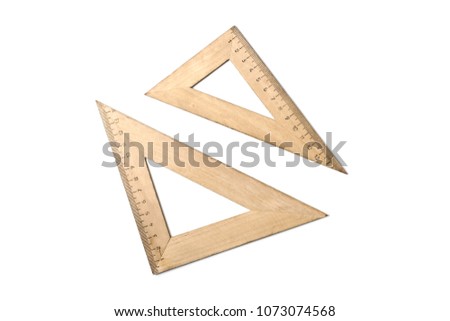 Student wooden rulers angles isolated on white
