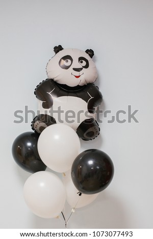 panda, balloon, black and white