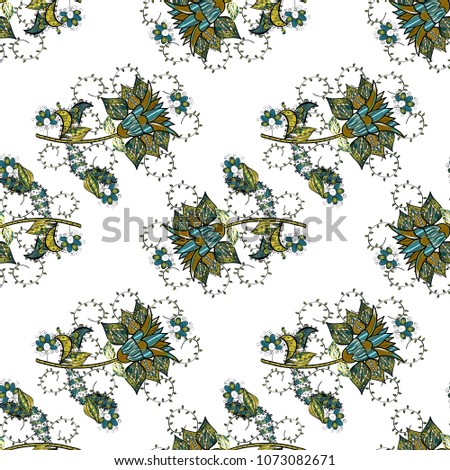 Flat Flower Elements Design. Floral seamless pattern background, summer flowers. Colour Spring Theme seamless pattern Background. Flowers on white, black, green and blue colors.