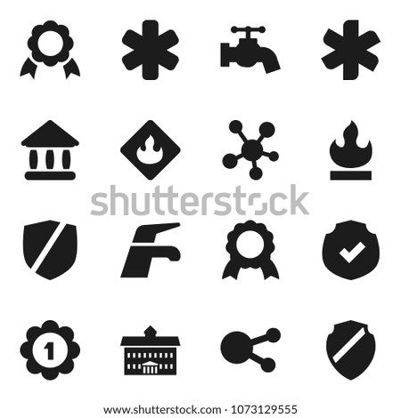 Flat vector icon set - water tap vector, university, medal, protected, flammable, social media, ambulance star, shield