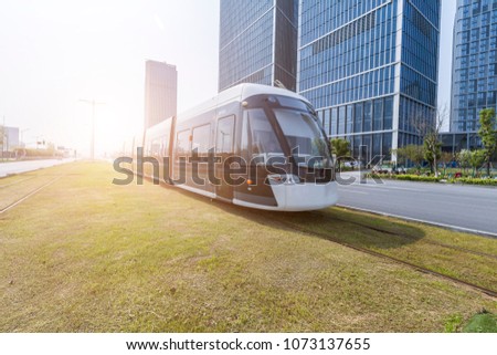 Subway Train on the road in city