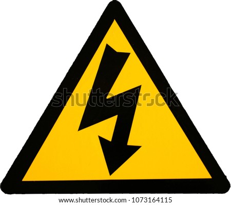 Electricity danger warning sign high voltage in yellow on white transparent background for safety against shock symbol