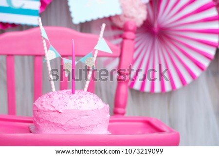 Pink First Birthday Party with cakes and desserts