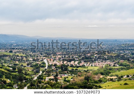 Aerial view of residential area in south San Jose, Santa Clara county, California