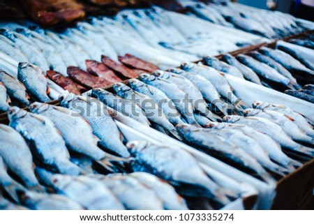 Dried and smoked fish at the fish market. Pryvoz (Privoz) Market,  Odessa, Ukraine.