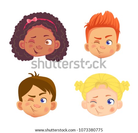 Emotions of childs face. Facial expression vector illustration