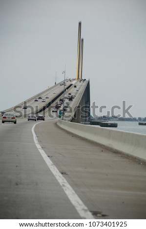 car traffic on the Sunshine Skyway Bridge, Tampa , Florida