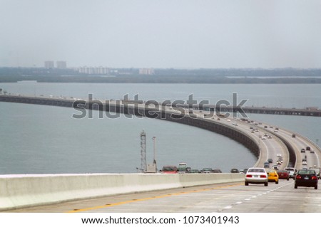 car traffic on the Sunshine Skyway Bridge, Tampa , Florida