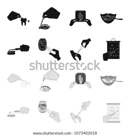 Dental care, wound treatment and other web icon in black,monochrome style.oral treatment, eyesight testing icons in set collection.