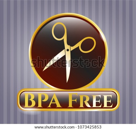   Shiny emblem with scissor Shiny badge with scissors icon and BPA Free text inside Shiny badge with scissors icon and BPA  Free text insides icon and BPA Free text inside 