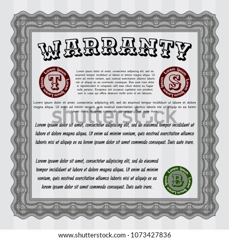  Grey Warranty Certificate template. Vector illustration. With complex background. Artistry design. 