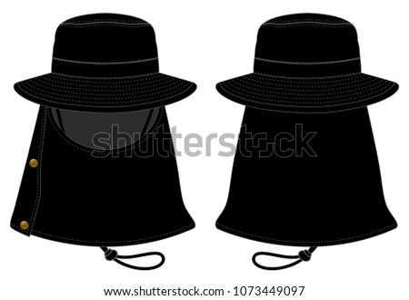 Black Bucket Hat With UV Protection Vector.Front and Back View.