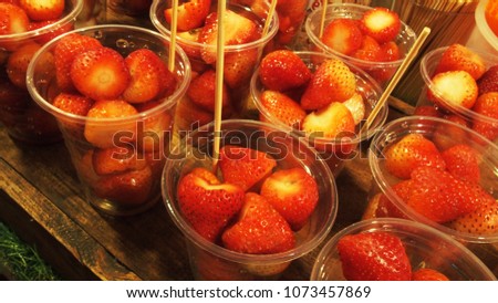 A glass of Strawberry  in Thai market