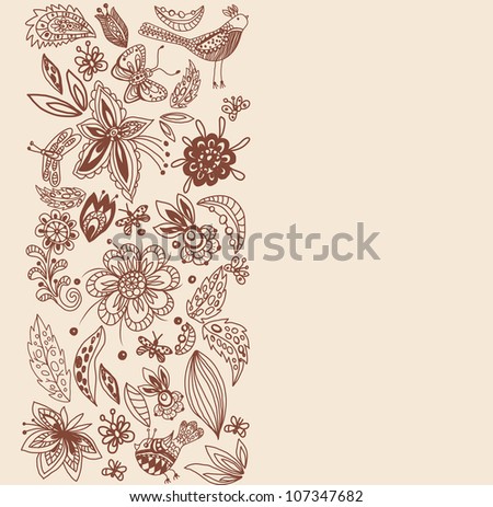 Stylish floral background, hand drawn flowers, illustration