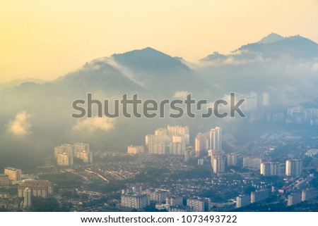 Penang city Georgetown morning view from Penang Hill, Malaysia Travel landscape