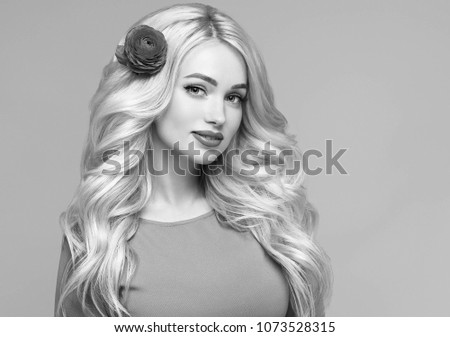 Beatiful woman hair long blonde monochrome portrait