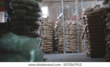 Big warehouse with bags at the pasta factory