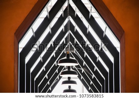 Interior Of Roof Designs & Styles Modern Design. Modern Restaurant With Wooden Interior Background. Selective Focus. Image For Templates, Placards, Banners, Presentations, Reports, Card And Wallpaper.
