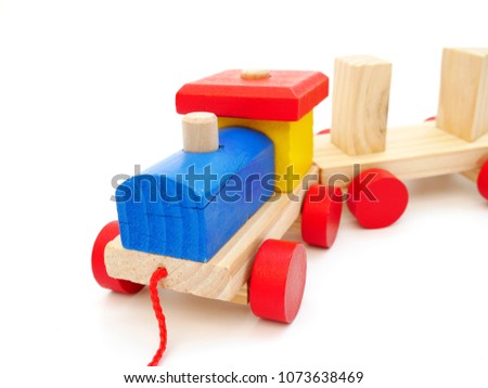Wooden train on isolated white background