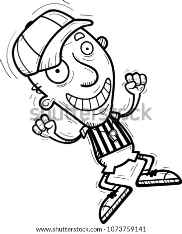 A cartoon illustration of a senior citizen man referee jumping.