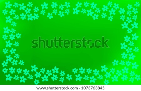 Many Green Flowers of Different Shape on Blue and Green Gradient Background