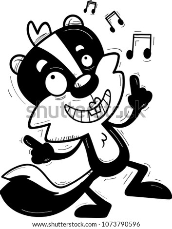 A cartoon illustration of a female skunk dancing.