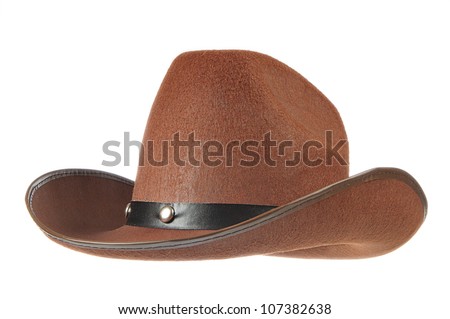 A brown cowboy hat in front of a white background.