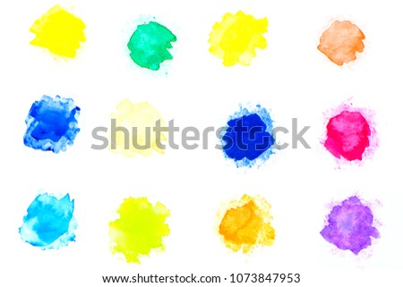 Texture of Artwork Set. The Abstract colorful watercolor painting art isolated on white background, Close up of brush strokes of paint. Color splashing in paper use for banner design. (blue, yellow)
