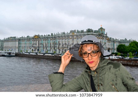 Posing on a rainy day in Saint Petersburg, Russia