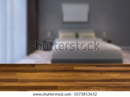 Background with empty wooden table. Flooring. Modern bedroom design