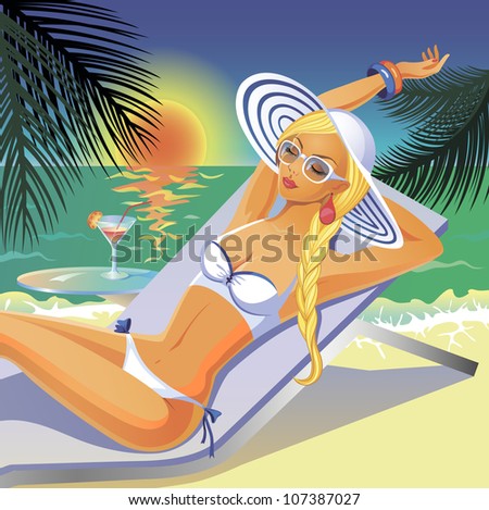 Beautiful tanned girl in white bikini  (see eps version in my portfolio)