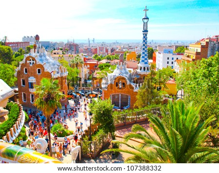 The famous Park Guell in Barcelona, Spain. Royalty-Free Stock Photo #107388332