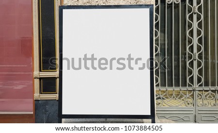 Urban City White Blank Advertisement Display Banner Stand Mock Up With Metal Frame.Isolated Template Clipping Path