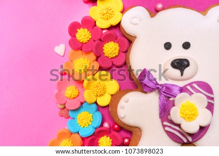 White Easter bear on pink background