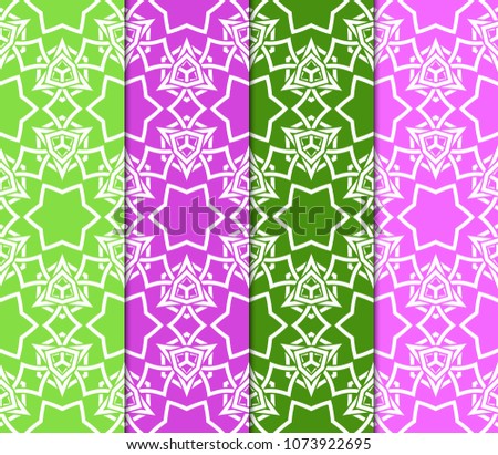 Set of seamless fantasy vector patterns. Geometric floral pattern of lines and shapes. Modern design for backgrounds, wallpaper, invitations.