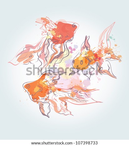 Watercolor golden fishes