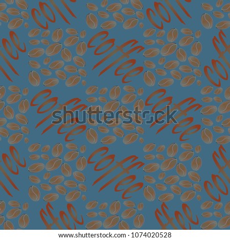 Coffee bean seamless pattern background. Illustration with text.