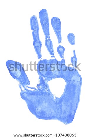bright blue handprint on white background close-up