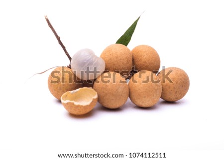 Longan fresh, A bunch of Longan (Dimocarpus Longan) and Peel show the white meat with black seed isolated on white background.