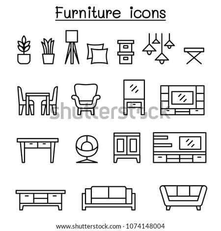 Furniture icon set in thin line style