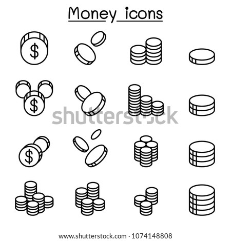 Money & Coin icon set in thin line style