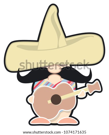 Mexican Musician wear Sombrero and guitar