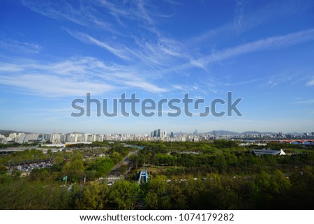 A view of the park with a view of Seoul