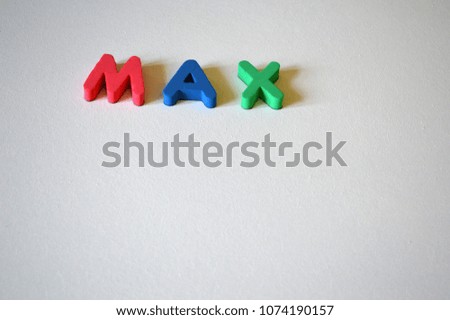 Max - popular boys name in colorful letters on white background. Max common male name.