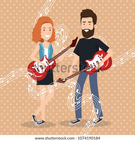 music festival live with couple playing electrics guitars