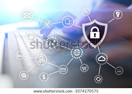 Cyber security. Data protection. Information privacy. Padlock icon on virtual screen.